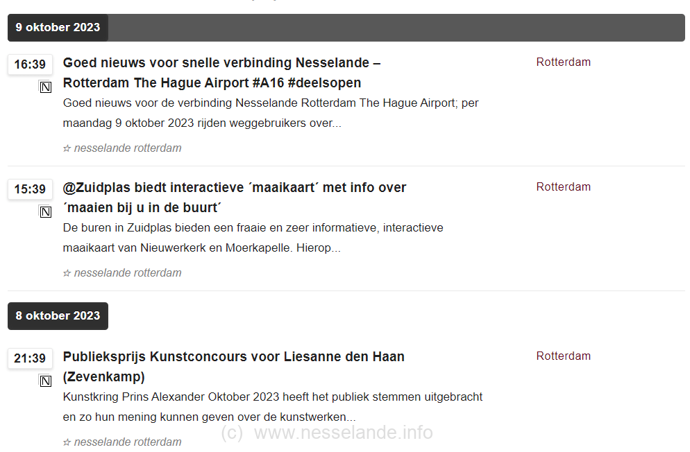 Veel nieuws-sites nemen het nieuws van Nesselande.INFO over