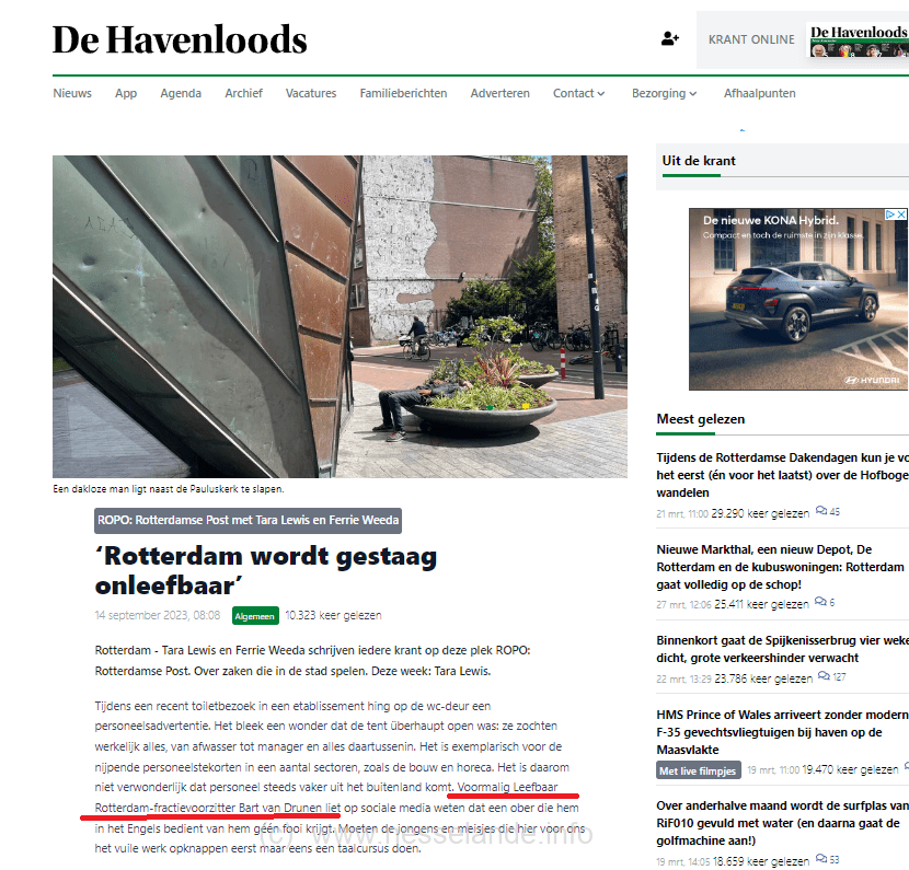 Havenloods.nl schrijft over de onleefbare situaties die in Rotterdam zijn ontstaan door Leefbaar Rotterdam