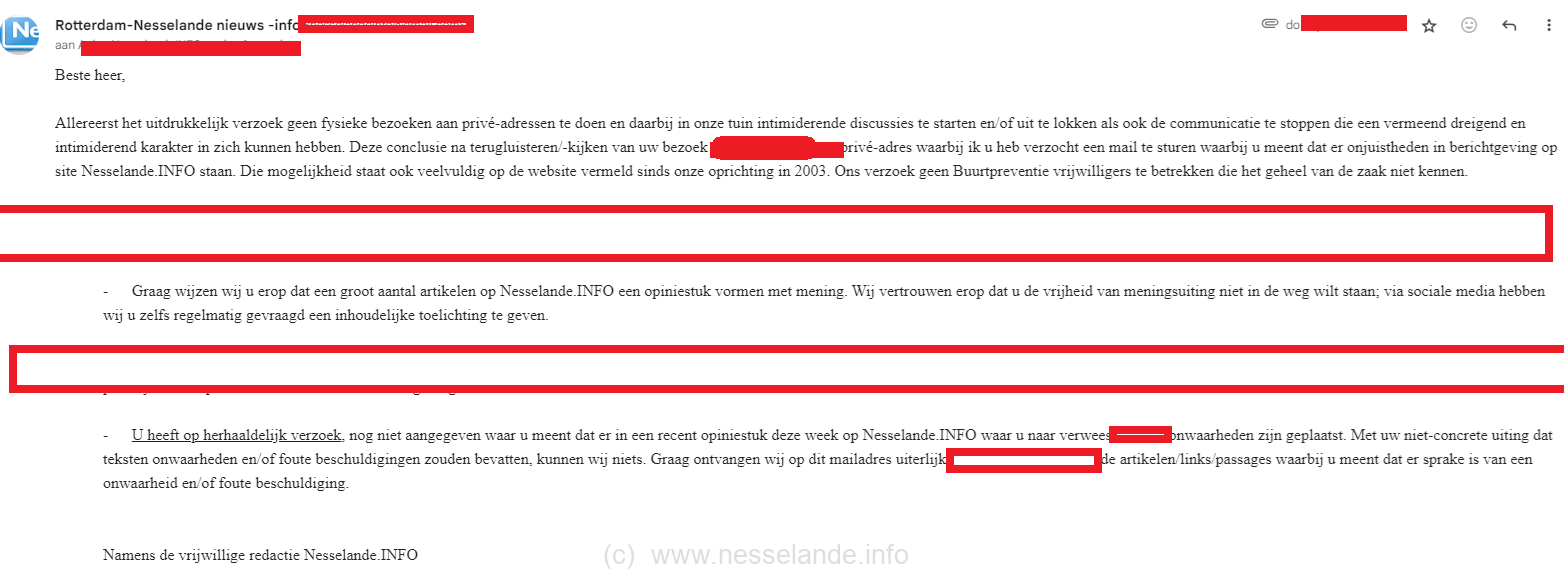 Bron: mail Nesselande.INFO aan de persoon met verzoek aan te geven wat leugens zouden zijn