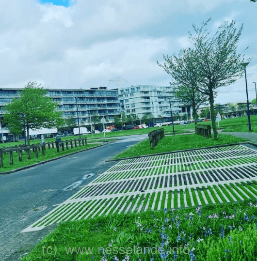 De net duurzame parkeervelden aan de Kosboulevard worden kapotgereden