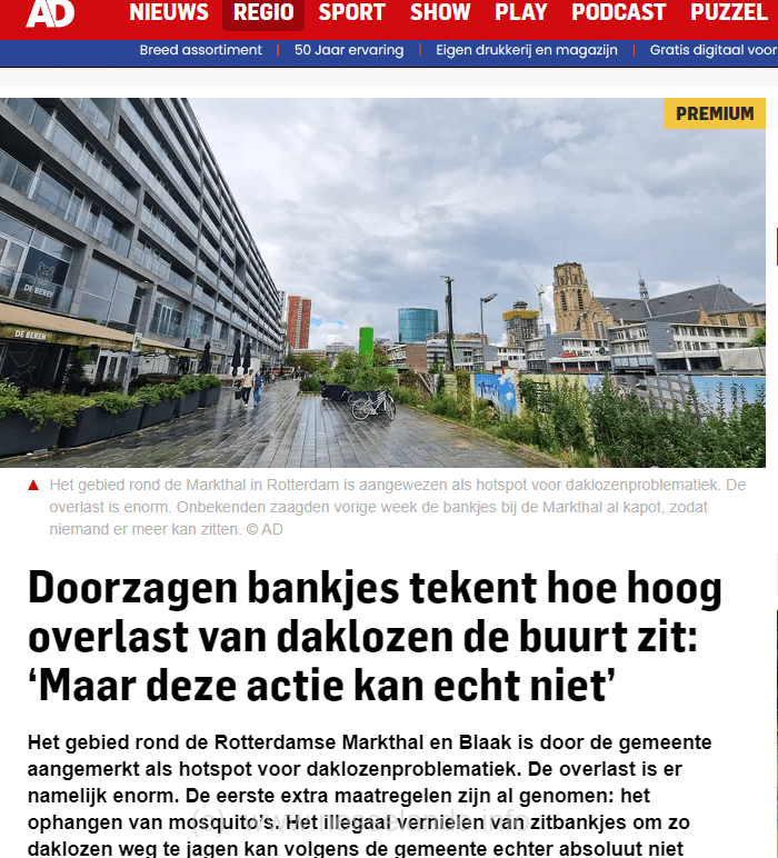 Bankjes doorzagen om daklozen naar de buitenwijken te kunnen sturen.